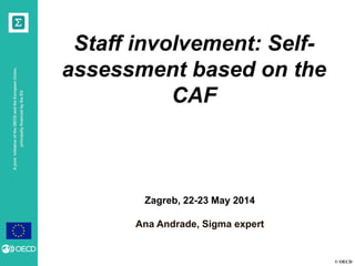 © OECD
AjointinitiativeoftheOECDandtheEuropeanUnion,
principallyfinancedbytheEU
Zagreb, 22-23 May 2014
Ana Andrade, Sigma expert
Staff involvement: Self-
assessment based on the
CAF
 