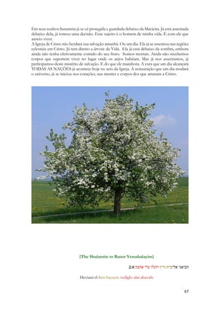 Sunamita se compara a uma flor de uma planície costeira, de uma região célebre, onde ao fundo se vê o Carmelo, monte da luta entre os profetas de Baal e Elias. 
O distrito de Cesaréia de Filipe se encontra aos pés do monte. É uma área preciosa. Ali havia muitos cervos. O Salmo 42 foi escrito aqui: “Como o cervo brama pelas correntes das águas, assim clama por ti, Oh Deus, a minha alma. A minha alma tem sede de Deus, do Deus vivo; quando virei, e me apresentarei diante de Deus?”. Esses cervos desejavam águas vivas, onde podiam achá-las? 
Esta área está muito próxima do Mar da Galiléia, para o norte. Em Isaías 9:1 lemos: “Mas não haverá sempre escuridão para a que está agora em angústia, tal como a aflição que lhe veio no tempo que levianamente tocaram a primeira vez à terra de Zabulom e à terra de Naftali; pois ao fim encherá de glória o caminho do mar, daquele lado do Jordão, na Galiléia dos gentios”. 
Esta é uma profecia maravilhosa. Um dia, o Messias viria, e ele faria deste lugar – O mar da Galiléia– o centro da sua obra. “O povo que andava em trevas viu grande luz; os que moravam na terra da sombra de morte, luz resplandeceu sobre eles”. Por que diz “terra de sombra”? Porque essa era uma zona de vulcões. Toda a terra nesse lugar é de uma cor escura, e por isso absorve muito a luz solar. Por essa razão, também o trigo cresce muito rapidamente, porque recebe muita energia do sol. Por isso, quando os sacerdotes ofereciam as primícias no templo, eles tinham muito claro que os primeiros frutos vinham da terra da Galiléia. Se você olhar à distância todas as casas estão construídas com rocha escura. Quando o Senhor estava em Cafarnaum, ou no mar da Galiléia, olhando à distância via uma terra escura. É a “terra de sombra”. 
Planicie de Sarom. Cidade de Cesaréia. Ao fundo o monte Carmelo. 
 