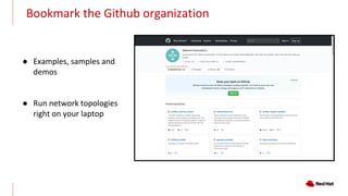 Bookmark the Github organization
● Examples, samples and
demos
● Run network topologies
right on your laptop
 