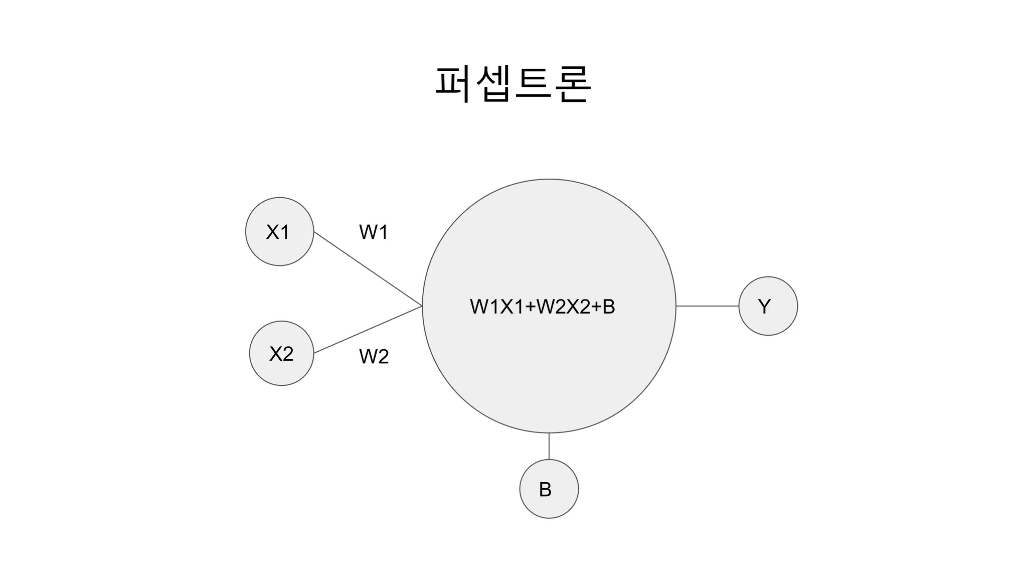 퍼셉트론
W1X1+W2X2+B
X1
X2
B
W1
W2
Y
 
