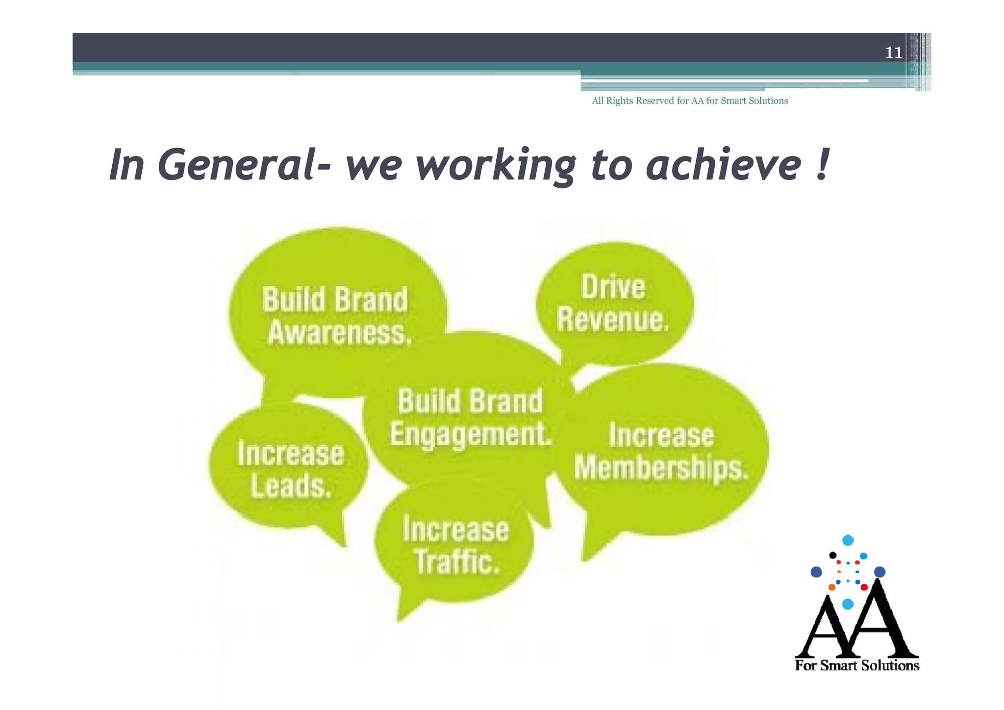 11
All Rights Reserved for AA for Smart Solutions

In General- we working to achieve !
General-

 