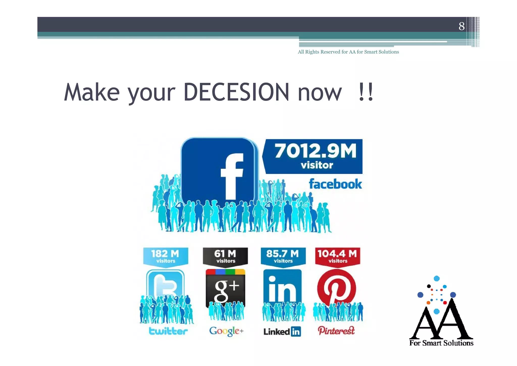 8
All Rights Reserved for AA for Smart Solutions

Make your DECESION now !!

 