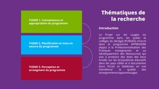 THEME 1. Connaissance et
appropriation du programme
THEME 3. Perception et
arrangment du programme
THEME 2. Planification ...