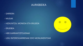 AURKIBIDEA
- SARRERA
- MUGAK
- HIZKUNTZA, MONEDA ETA ERLIJIOA
- ERLIEBEA
- HIRI GARRANTZITSUENAK
- LEKU INTERESGARRIENAK EDO MONUMENTOAK
 