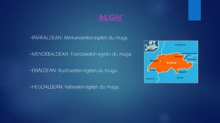 MUGAK
-IPARRALDEAN: Alemaniarekin egiten du muga.
-MENDEBALDEAN: Frantziarekin egiten du muga.
-EKIALDEAN: Austriarekin egiten du muga.
-HEGOALDEAN: Italiarekin egiten du muga.
 