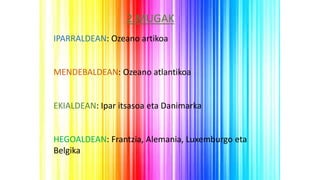 2.MUGAK
IPARRALDEAN: Ozeano artikoa
MENDEBALDEAN: Ozeano atlantikoa
EKIALDEAN: Ipar itsasoa eta Danimarka
HEGOALDEAN: Frantzia, Alemania, Luxemburgo eta
Belgika
 