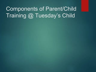 Components of Parent/Child 
Training @ Tuesday’s Child 
 