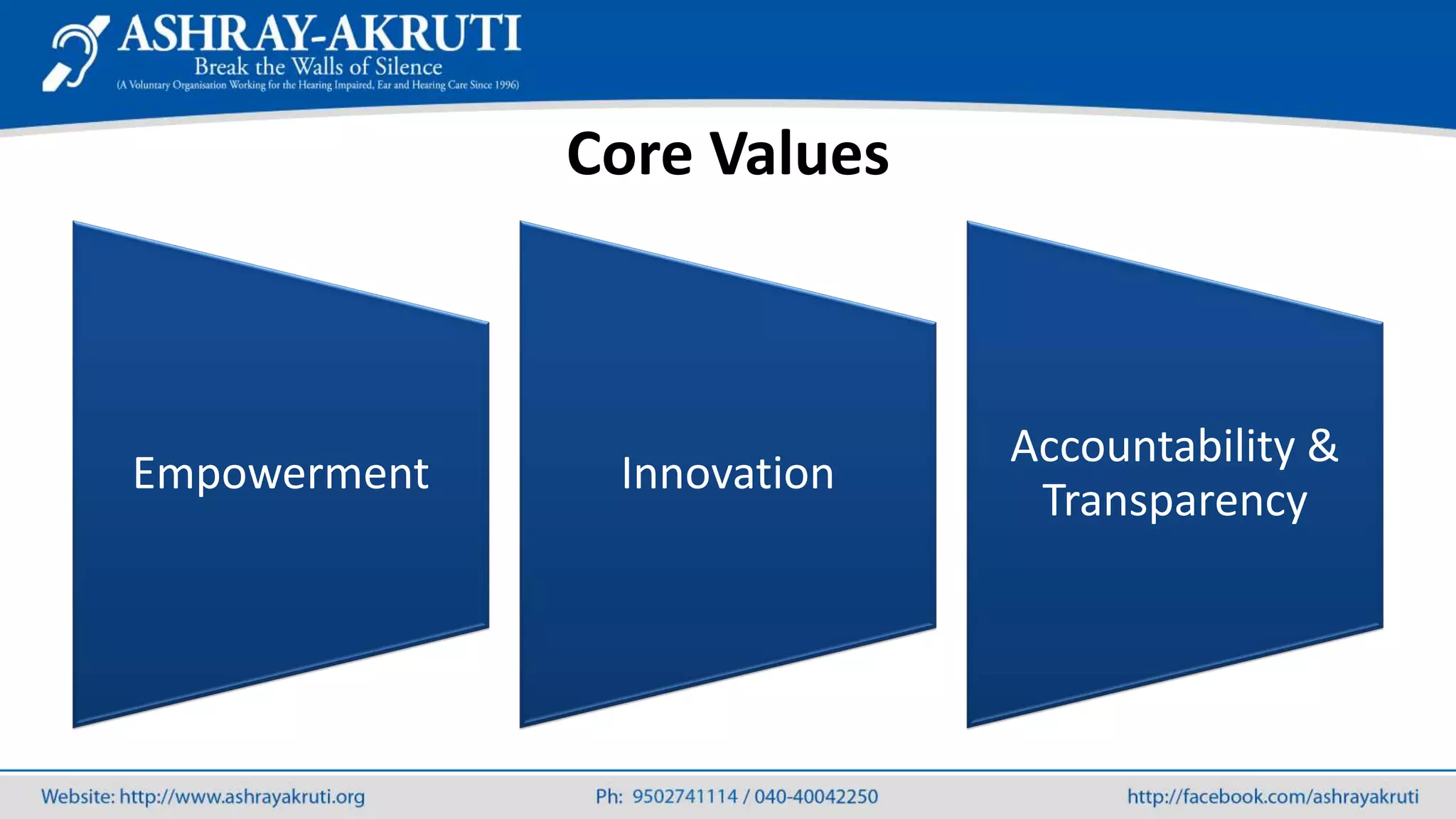 Core Values
Empowerment Innovation
Accountability &
Transparency
 
