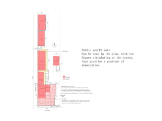 Public and Private
Can be seen in the plan, with the
Engawa circulating at the center,
that provides a gradient of
demarcation.
 