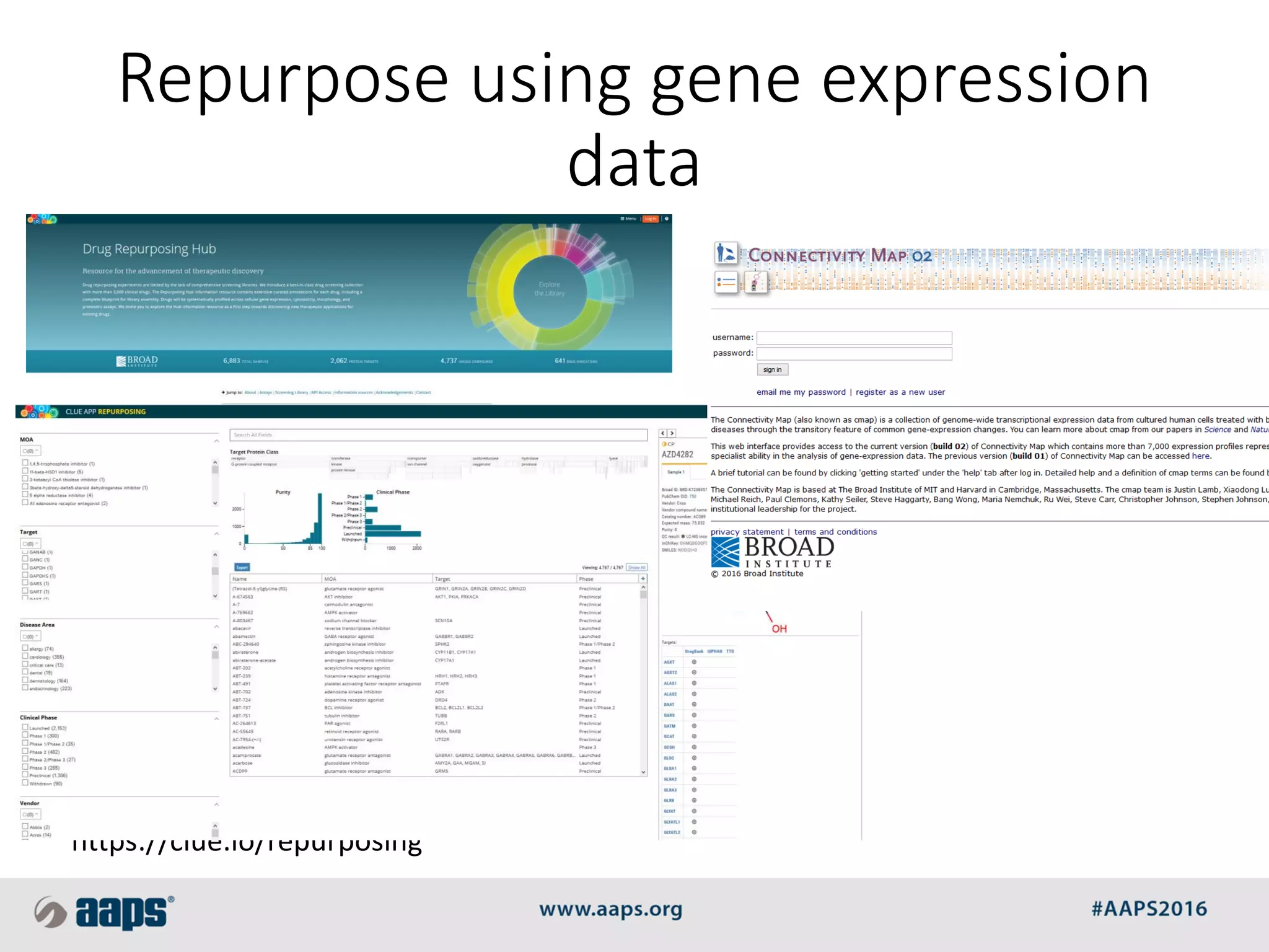 Repurpose using gene expression
data
https://clue.io/repurposing
 