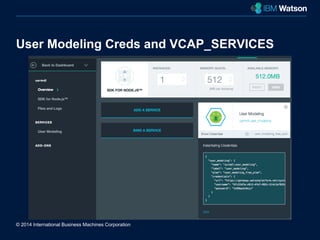 User Modeling Creds and VCAP_SERVICES 
© 2014 International Business Machines Corporation 
New York City 
 