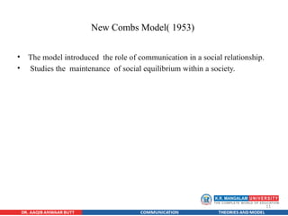 11
New Combs Model( 1953)
• The model introduced the role of communication in a social relationship.
• Studies the maintenance of social equilibrium within a society.
 