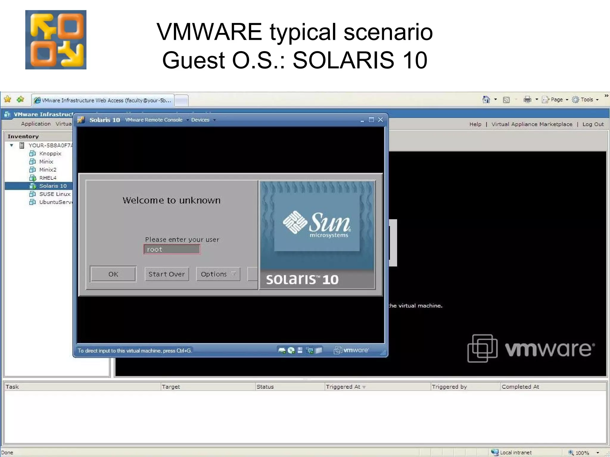 VMWARE typical scenario Guest O.S.: SOLARIS 10 