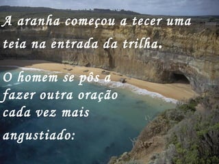 A aranha começou a tecer uma
teia na entrada da trilha .

O homem se pôs a
fazer outra oração
cada vez mais
angustiado:
 