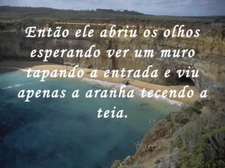 Então ele abriu os olhos
esperando ver um muro
tapando a entrada e viu
apenas a aranha tecendo a
teia.
 