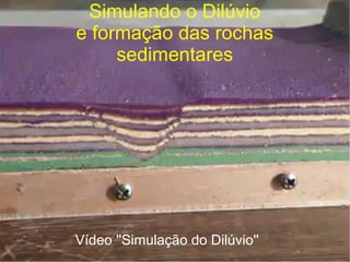 Simulando o Dilúvio
e formação das rochas
sedimentares
Vídeo ''Simulação do Dilúvio''
 