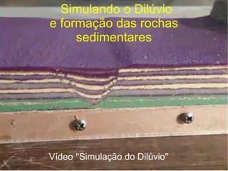Simulando o Dilúvio
e formação das rochas
sedimentares
Vídeo ''Simulação do Dilúvio''
 