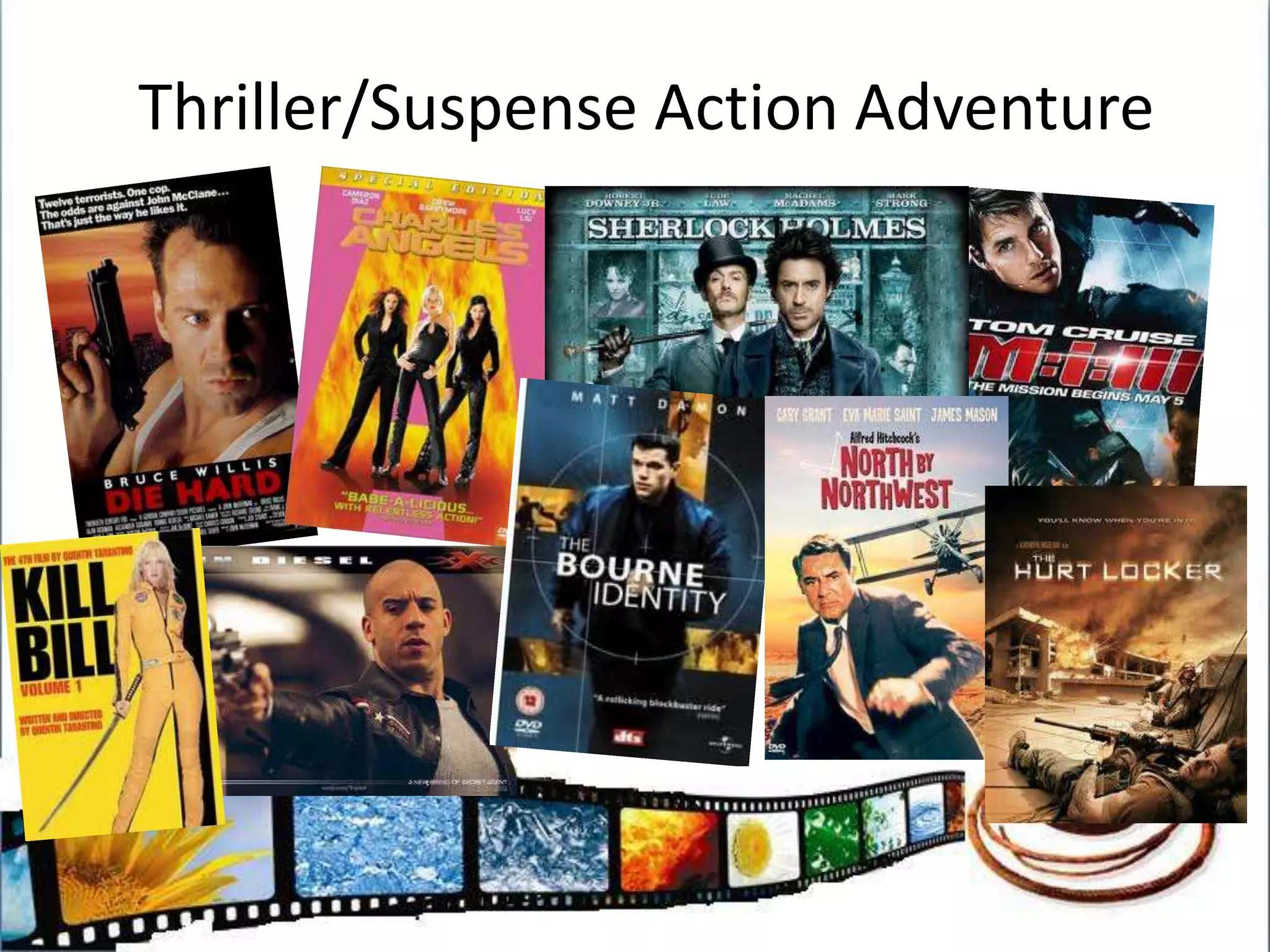 Conventions of Thriller/SuspenseLone Hero out to seek revenge for wrong doing (generally)Mystery or puzzle to solveVillain is not always clear straight awayEither very on the side of the law or dead against it.If hero is against the law then the law in the film world is corrupt.