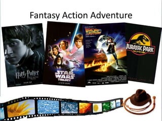 Conventions of the Fantasy AAVillain sets out to destroy ALL opposed to them (Star Wars/Harry Potter)Villain is the idea itself (B2TF Time Travel and Jurassic Park the idea of recreating dinosaurs)Not a very likely situationHero is generally very youngHas a group of helpers to aid the questViolence suits the world i.e spells/lasers