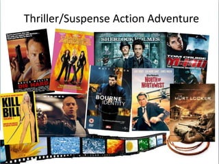 Conventions of Thriller/SuspenseLone Hero out to seek revenge for wrong doing (generally)Mystery or puzzle to solveVillain is not always clear straight awayEither very on the side of the law or dead against it.If hero is against the law then the law in the film world is corrupt.