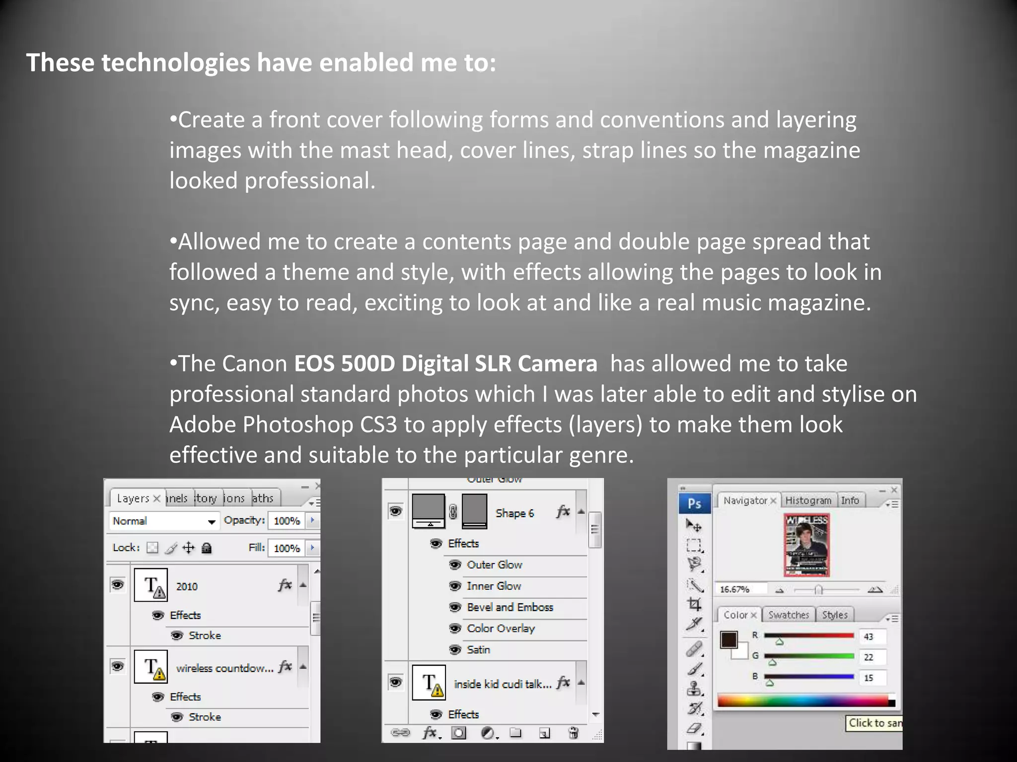 Power hungrySocial Economic ClassMaterialists- as they do not pay for anything, majority live of parents or the idea of buy now pay off later. Want the latest trends and fashion. Live in the present.Hedonists- as they are enjoying life and don't want to be serious as they are going out a lot and enjoying life with friends.Post Modernists- to be, to have, to play. They are enjoying their youth before they start jobs and have to grow up themselves so they can succeed and become there role model (person on front of magazine)