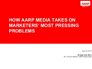 1
HOW AARP MEDIA TAKES ON
MARKETERS’ MOST PRESSING
PROBLEMS
June 20, 2017
Shelagh Daly Miller
VP, Group Publisher, AARP Media Sales
 
