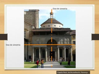 Capela Pazzi, de Brunelleschi, Florença.
Eixo de simetria
Eixo de simetria
 