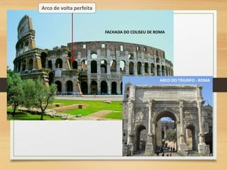 Arco de volta perfeita
FACHADA DO COLISEU DE ROMA
ARCO DO TRIUNFO - ROMA
 