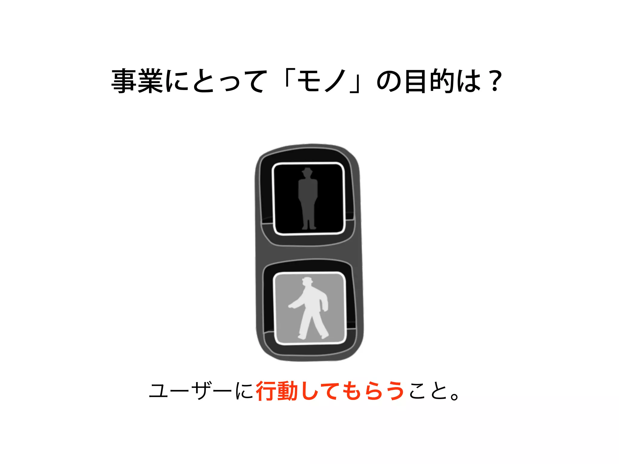 事業にとって「モノ」の目的は？
ユーザーに行動してもらうこと。
 