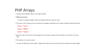 Aarryas and functions and it's types in php | PPTX