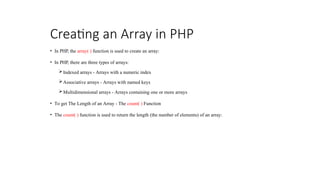 Aarryas and functions and it's types in php | PPTX