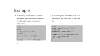 Aarryas and functions and it's types in php | PPTX