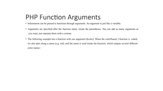 Aarryas and functions and it's types in php | PPTX
