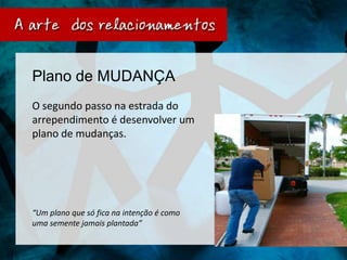 Plano de MUDANÇA
O segundo passo na estrada do
arrependimento é desenvolver um
plano de mudanças.




“Um plano que só fica na intenção é como
uma semente jamais plantada”
 