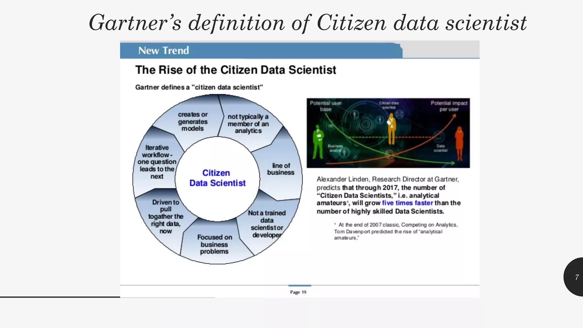 7
Gartner’s definition of Citizen data scientist
 