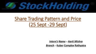 Share Trading Pattern and Price
(25 Sept -29 Sept)
Intern’s Name :- Aarti Mishra
Branch :- Kuber Complex Rathyatra
 