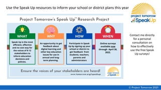 Use the Speak Up resources to inform your school or district plans this year
Contact me directly
for a personal
consultation on
how to effectively
use the free Speak
Up surveys!
 