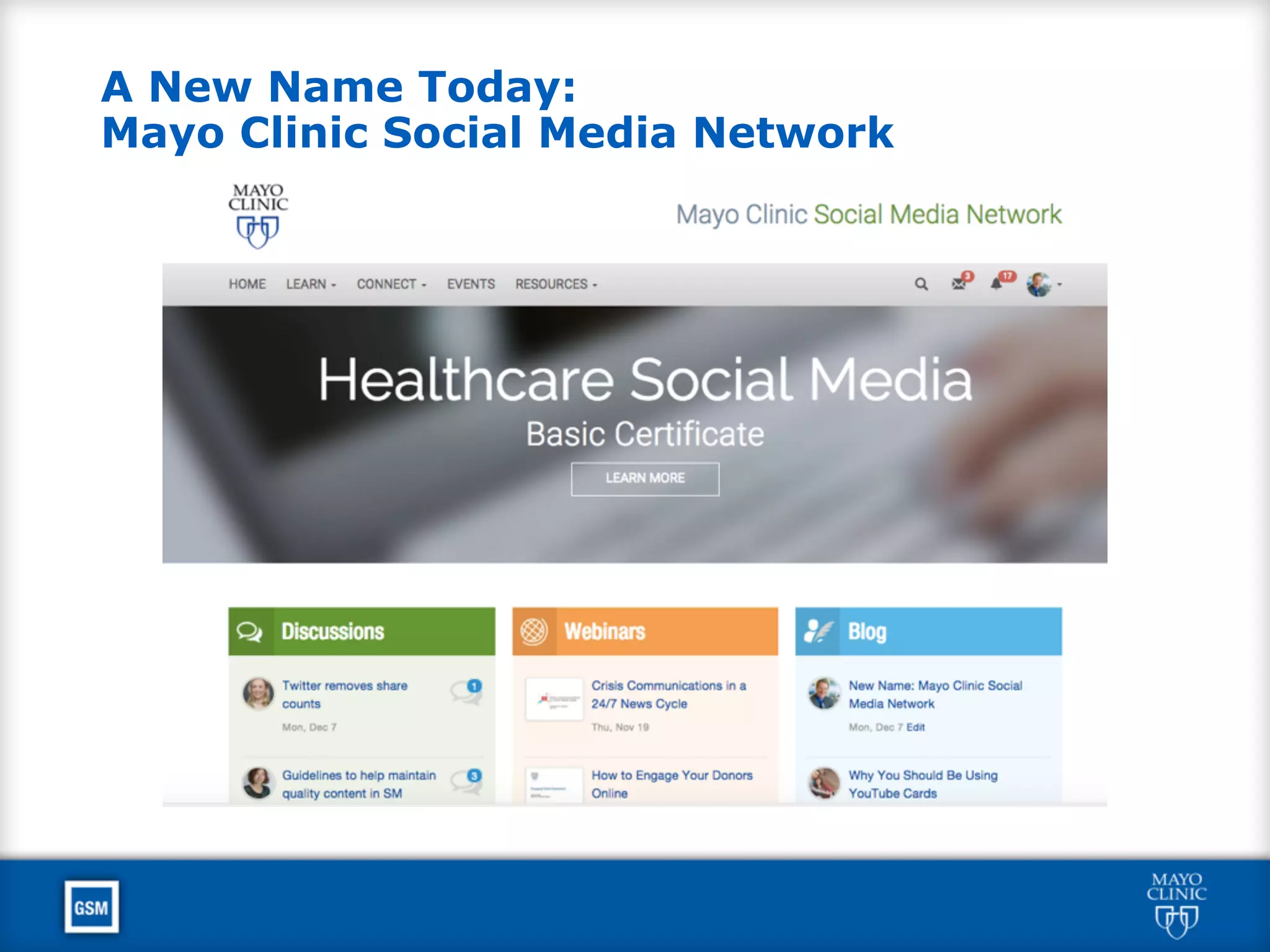 A New Name Today:
Mayo Clinic Social Media Network
 