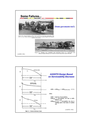 Some Failures...

(Some pavements too!)

(AASHO, 1961)

AASHTO Design Based
on Serviceability Decrease

(AASHTO, 1993)

9

 