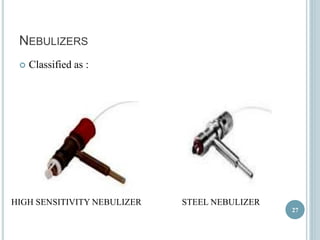 NEBULIZERS 
 Classified as : 
HIGH SENSITIVITY NEBULIZER STEEL NEBULIZER 
27 
 