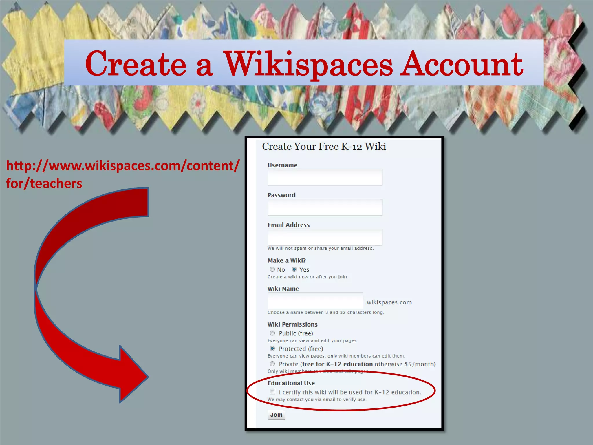 Create a Wikispaces Account

http://www.wikispaces.com/content/
for/teachers
 
