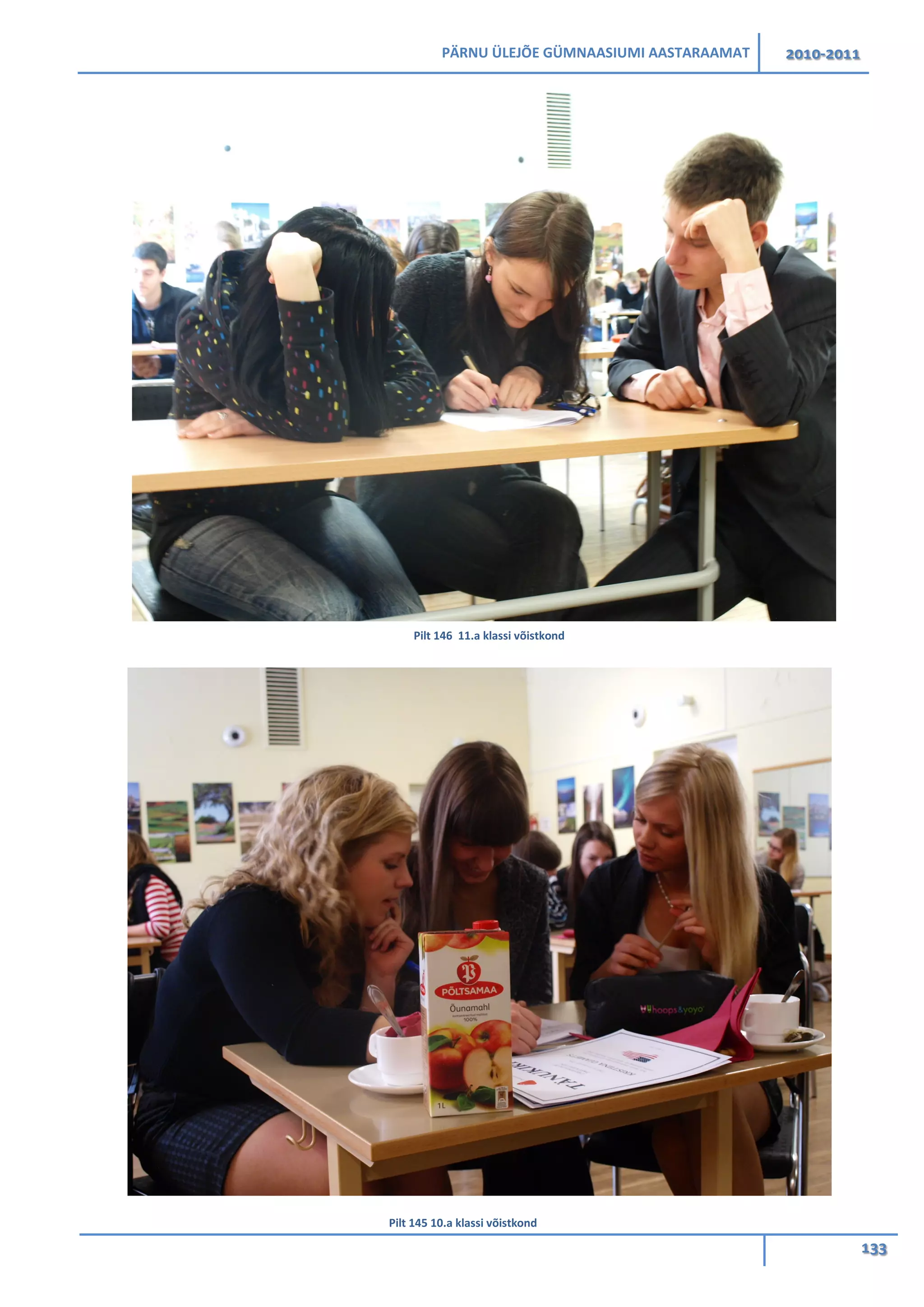 PÄRNU ÜLEJÕE GÜMNAASIUMI AASTARAAMAT 2010-2011
133
Pilt 146 11.a klassi võistkond
Pilt 145 10.a klassi võistkond
 