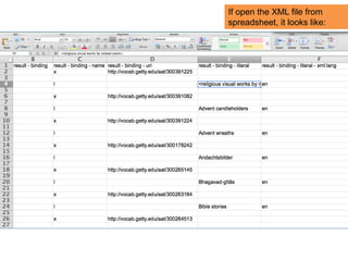 If open the XML file from 
spreadsheet, it looks like: 
 