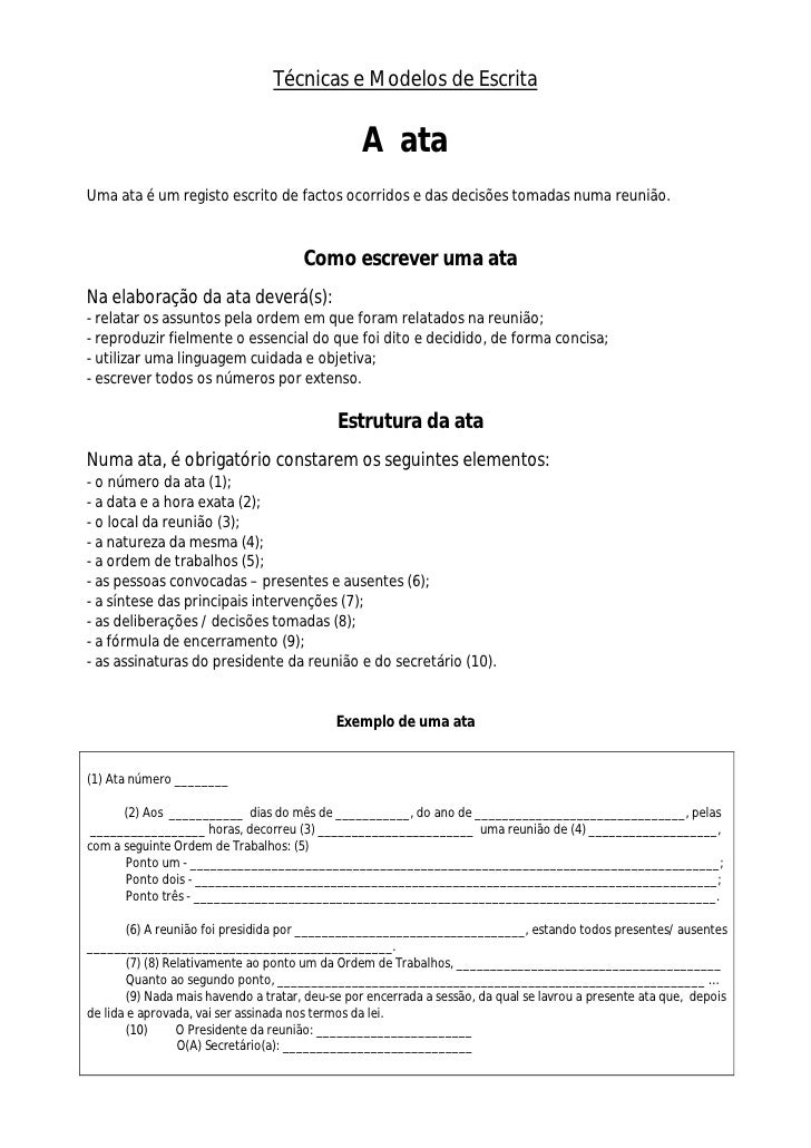 a ata modelos de ata