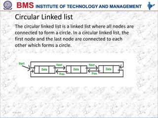 30.11.2021 10
Circular Linked list
The circular linked list is a linked list where all nodes are
connected to form a circl...
