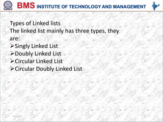 30.11.2021 7
Types of Linked lists
The linked list mainly has three types, they
are:
Singly Linked List
Doubly Linked Li...