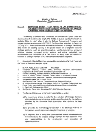 Report of the Task Force on Selection of Strategic Partners | 117
APPENDIX IV
 
