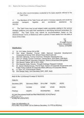 118 | Report of the Task Force on Selection of Strategic Partners
 