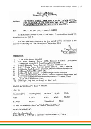 Report of the Task Force on Selection of Strategic Partners | 119
 