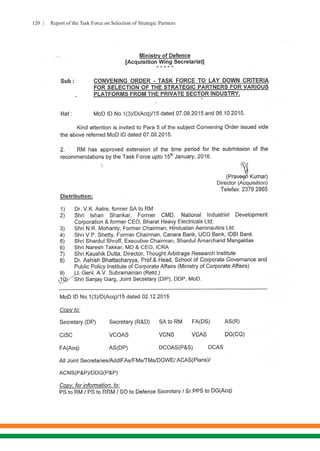 120 | Report of the Task Force on Selection of Strategic Partners
 